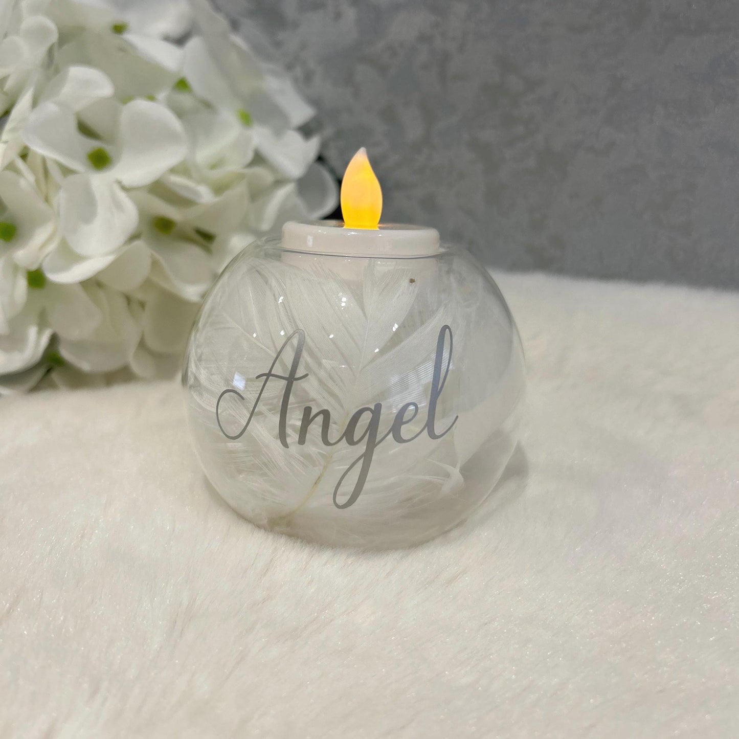 Feather Filled Glass Tealight Holder In Memory Of Gift
