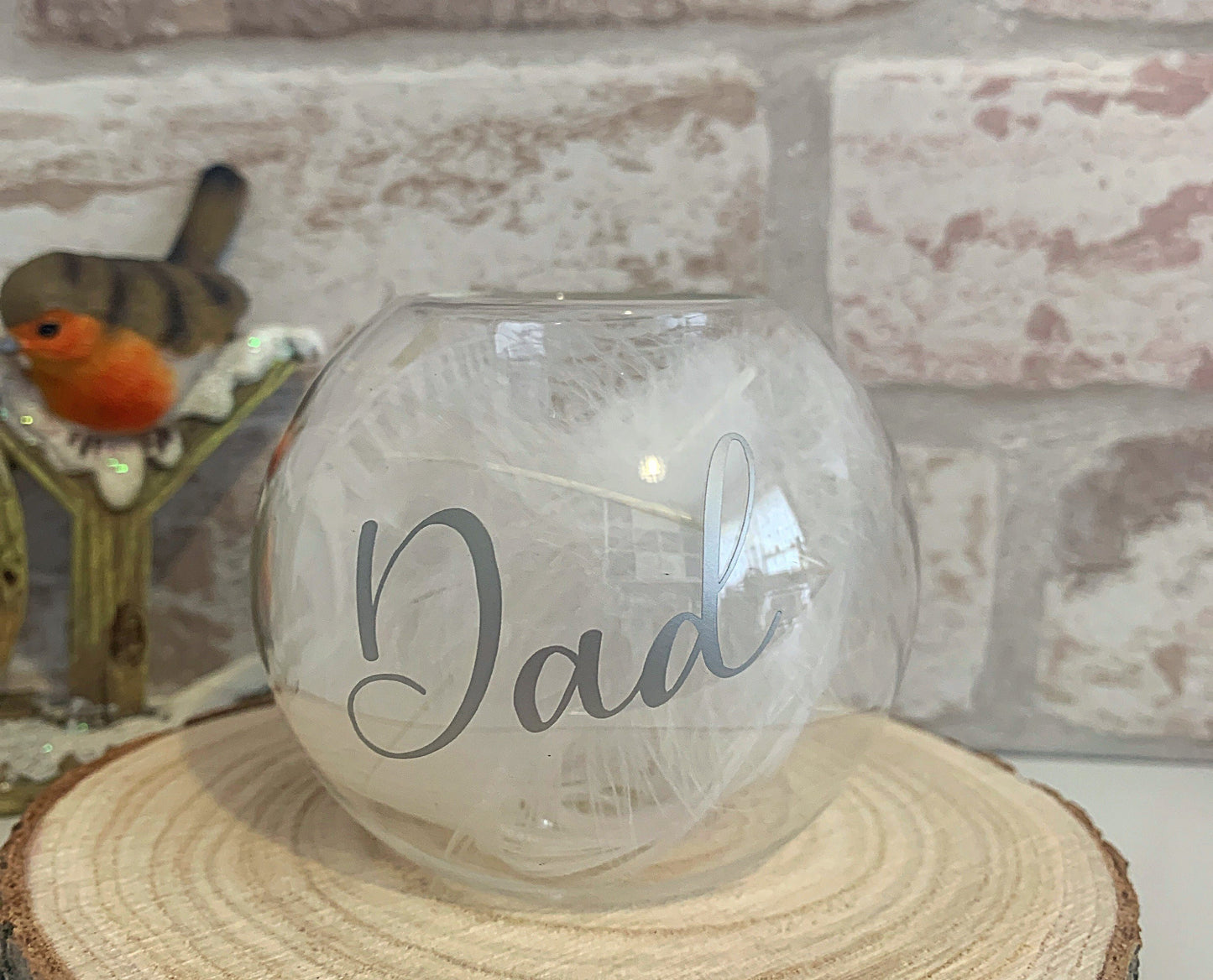 Feather Filled Glass Tealight Holder In Memory Of Gift