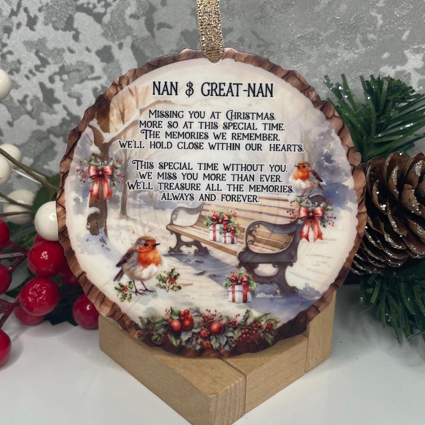 Missing You At Christmas Time Memorial Log Slice Bauble