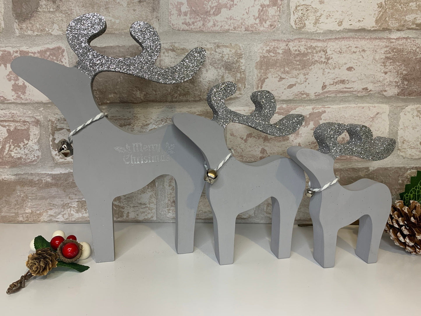 Set of Three Wooden Family Reindeers