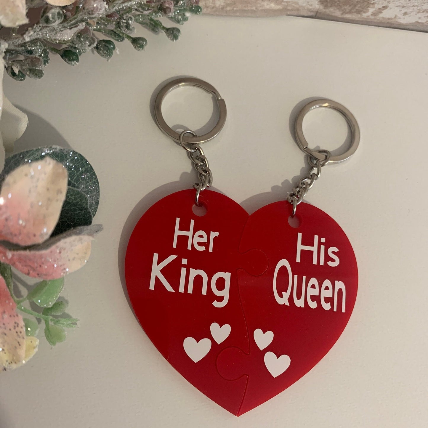 His Queen Her King Heart keychains