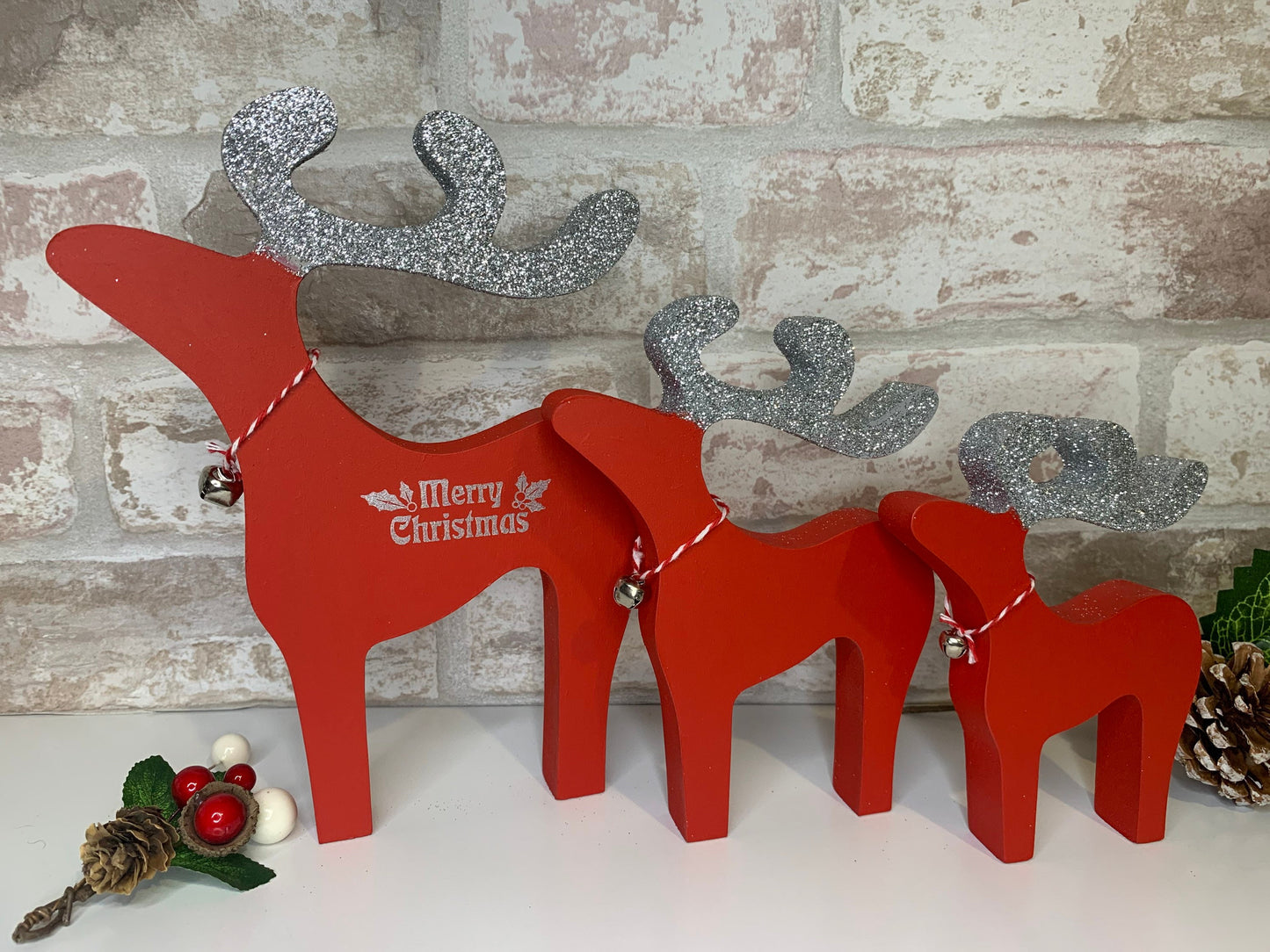 Set of Three Wooden Family Reindeers