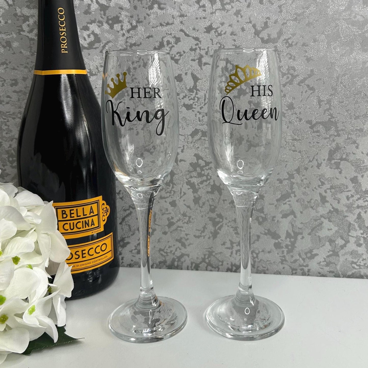 Her King & His Queen Champagne Flute Glasses