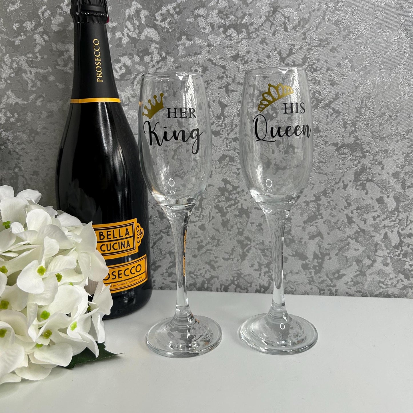 Her King & His Queen Champagne Flute Glasses