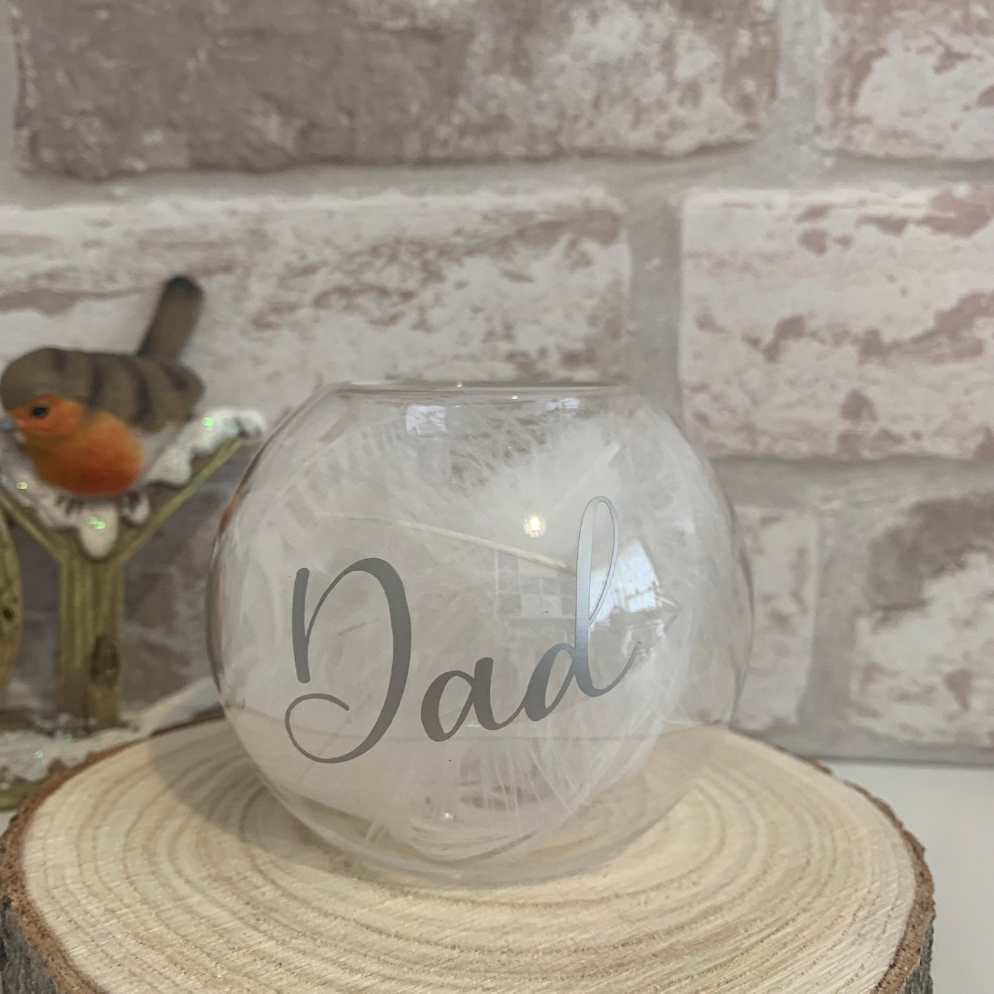 Feather Filled Glass Tealight Holder In Memory Of Gift