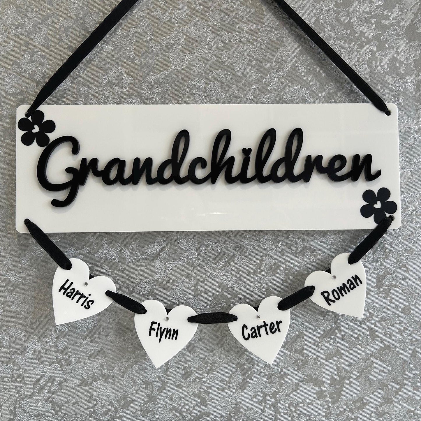 Personalised Family & Grandchildren Hanging Hearts Plaque