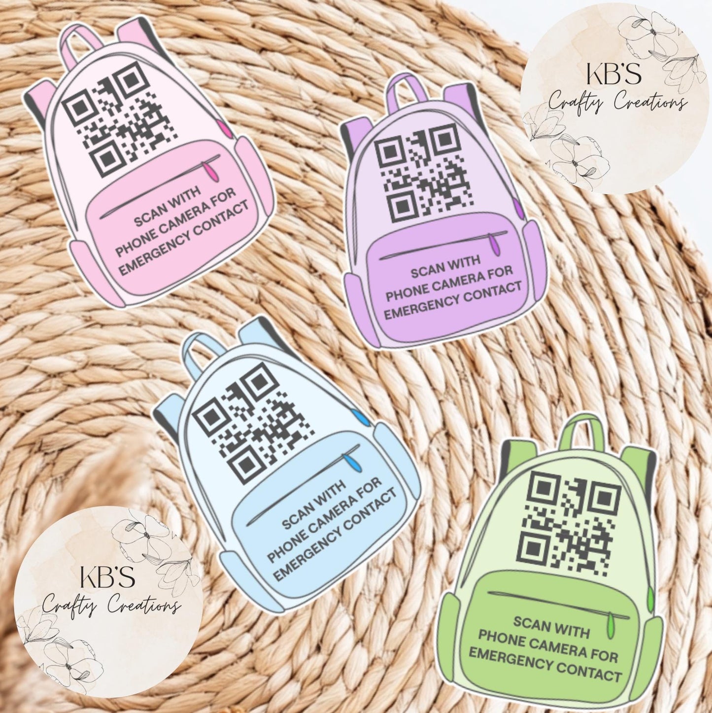 Back To School Emergency QR Code Backpack Keyring