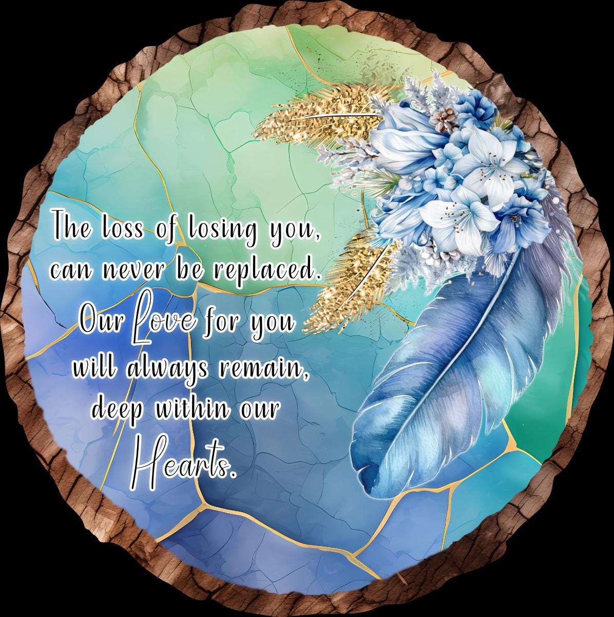Memorial Feather Log Slice Decoration