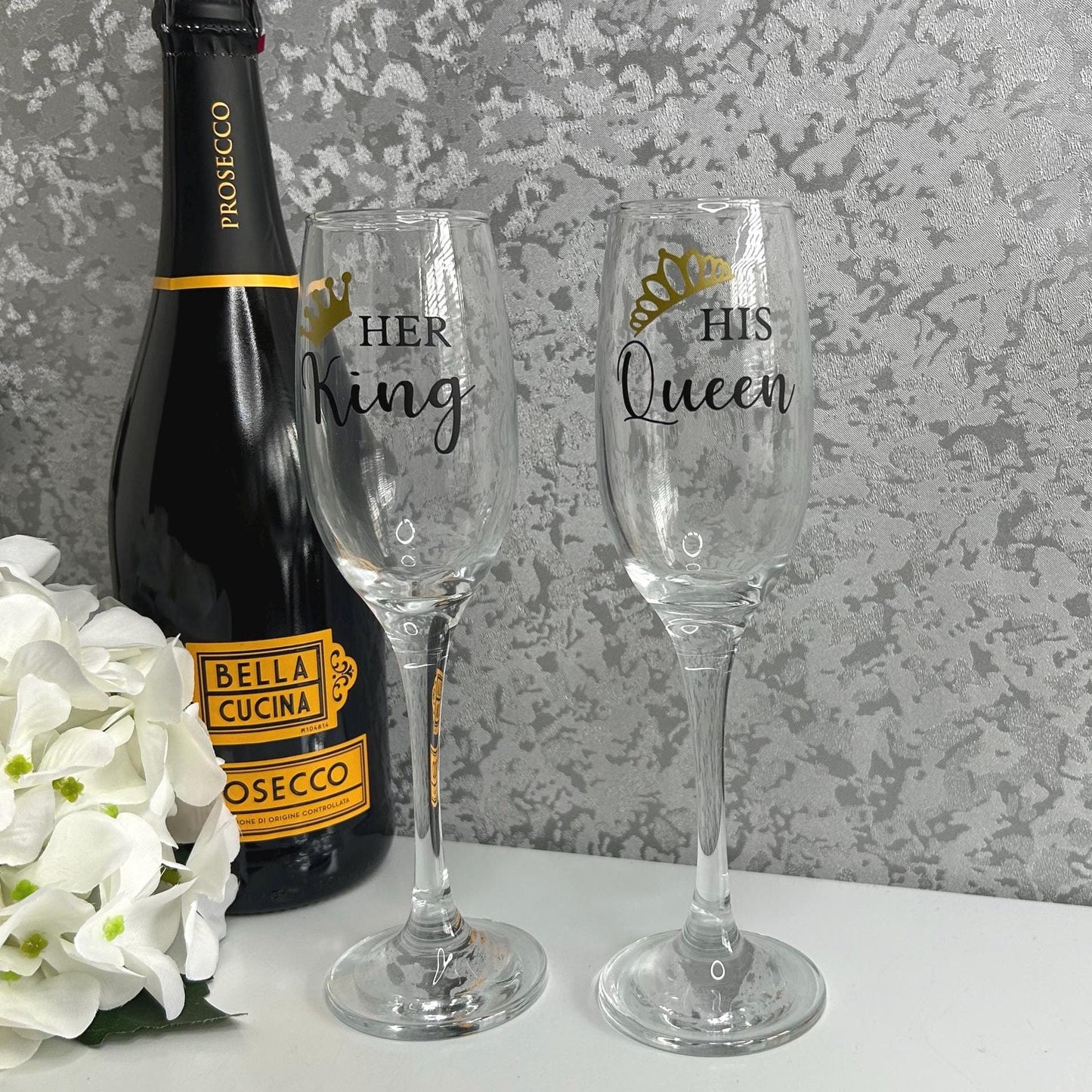 Her King & His Queen Champagne Flute Glasses