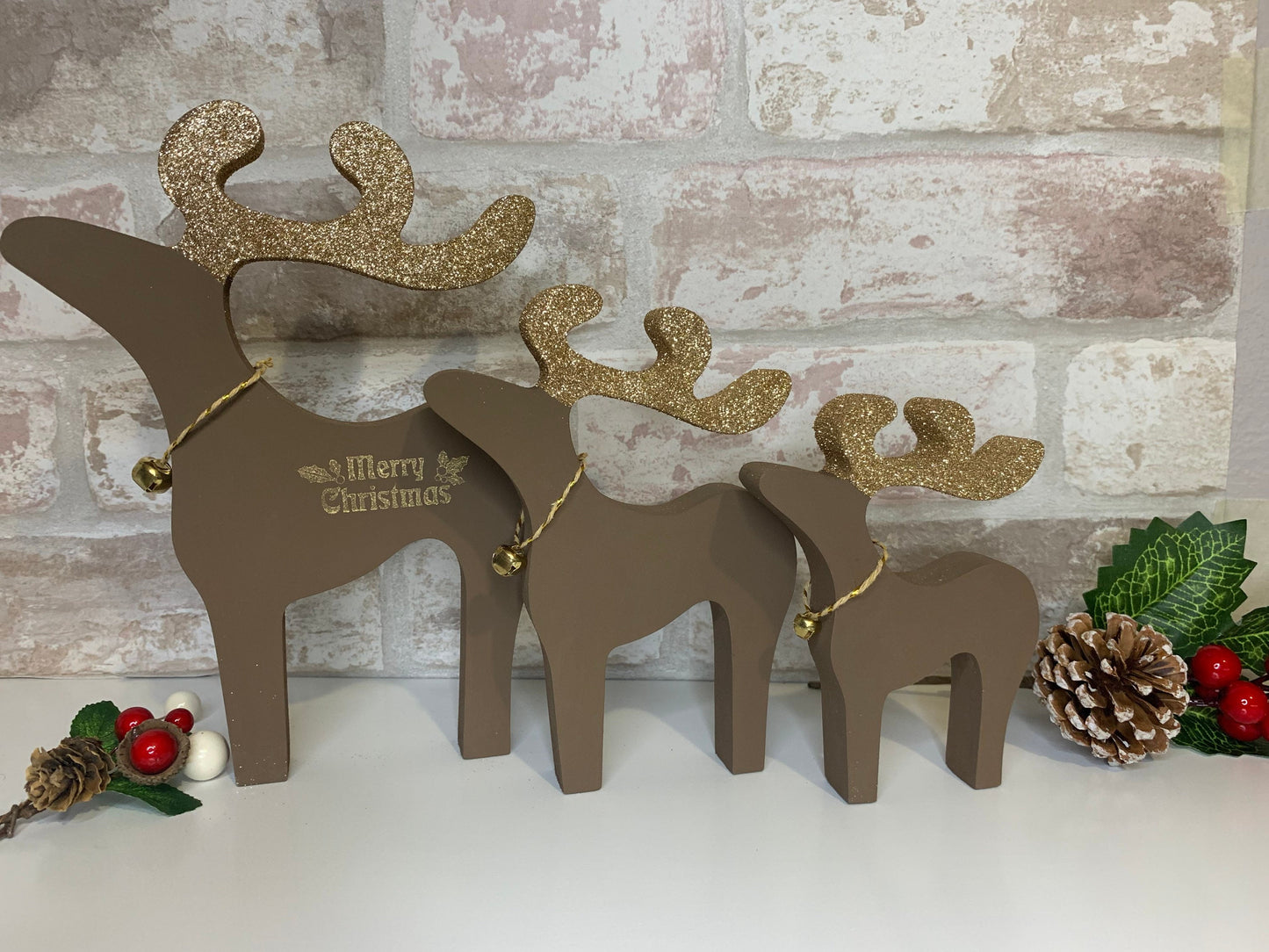 Set of Three Wooden Family Reindeers