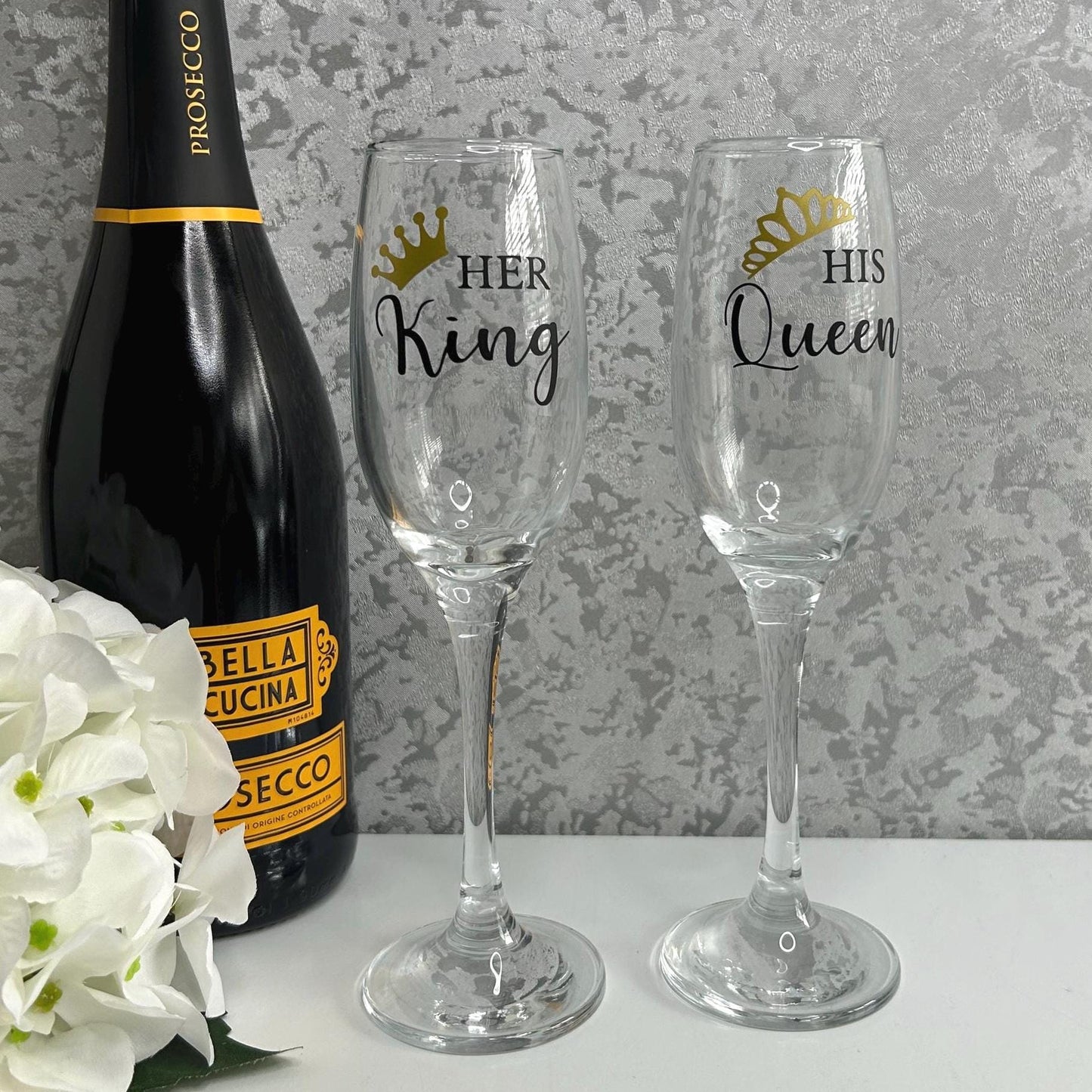 Her King & His Queen Champagne Flute Glasses
