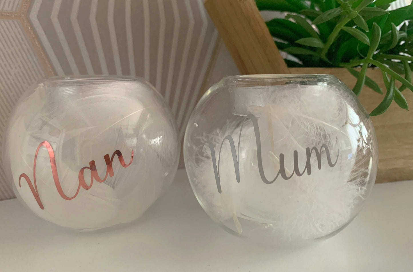 Feather Filled Glass Tealight Holder In Memory Of Gift