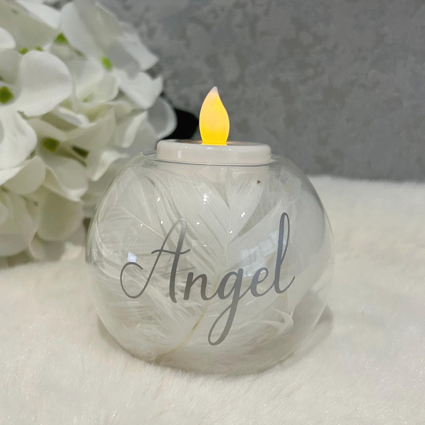 Feather Filled Glass Tealight Holder In Memory Of Gift