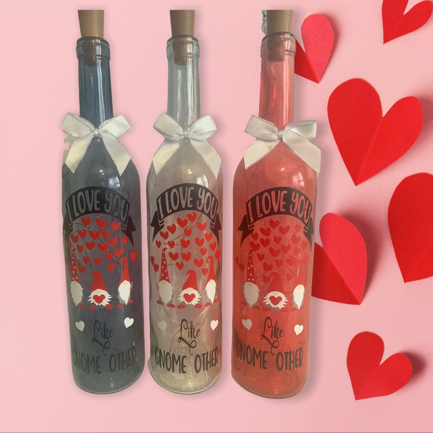 'I Love You like Gnome Other' LED Light Up Wine Bottles
