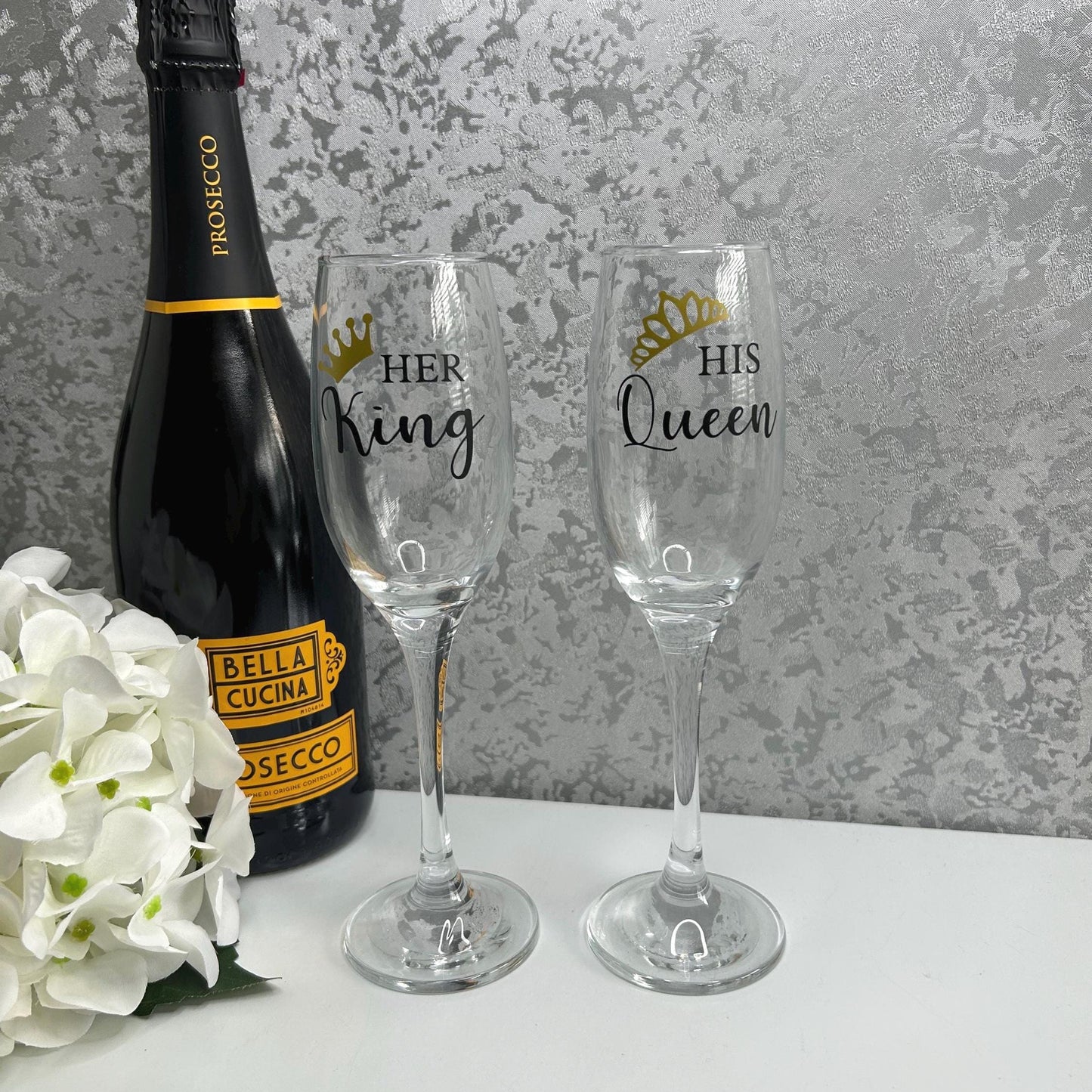 Her King & His Queen Champagne Flute Glasses