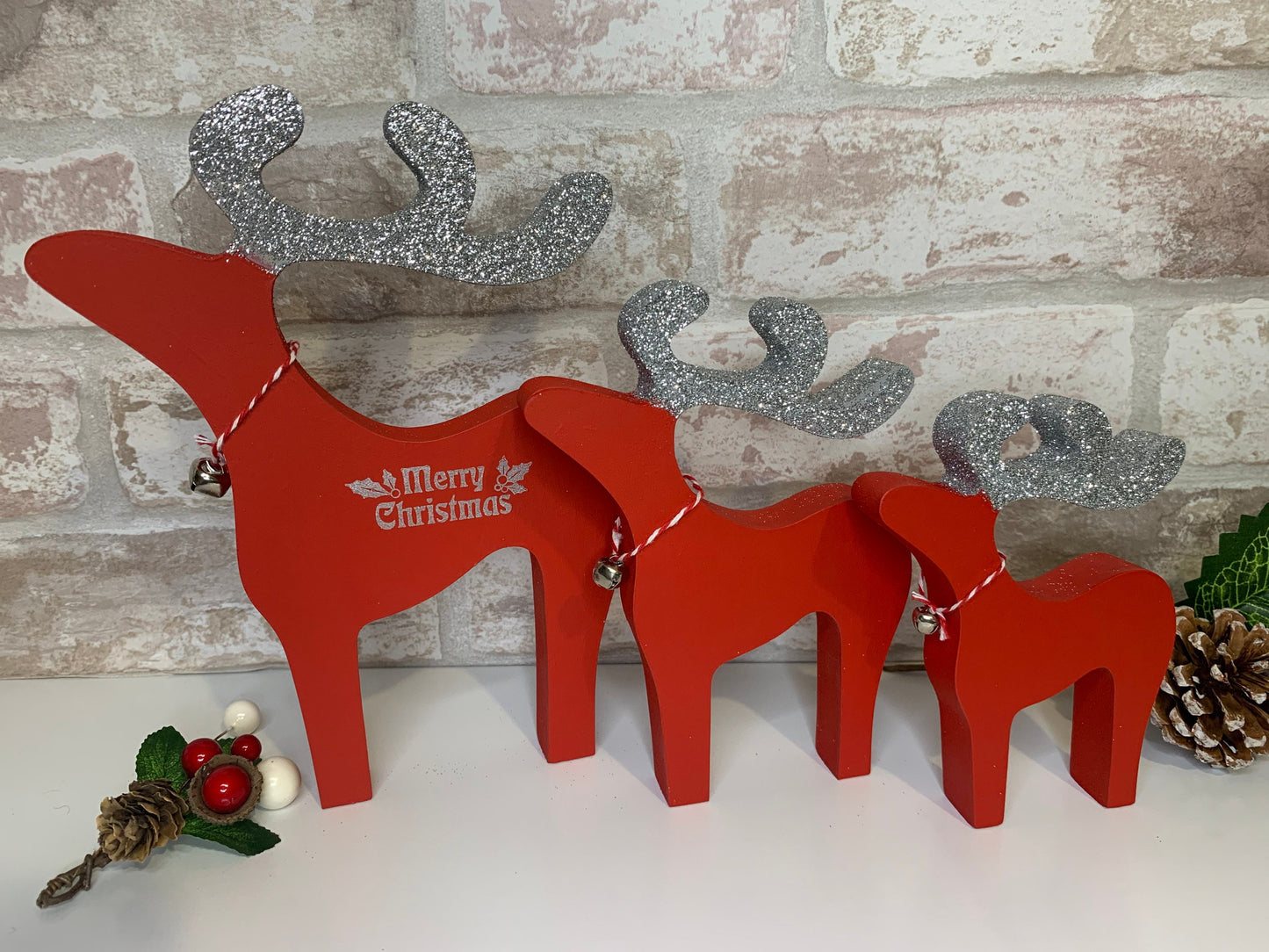 Set of Three Wooden Family Reindeers