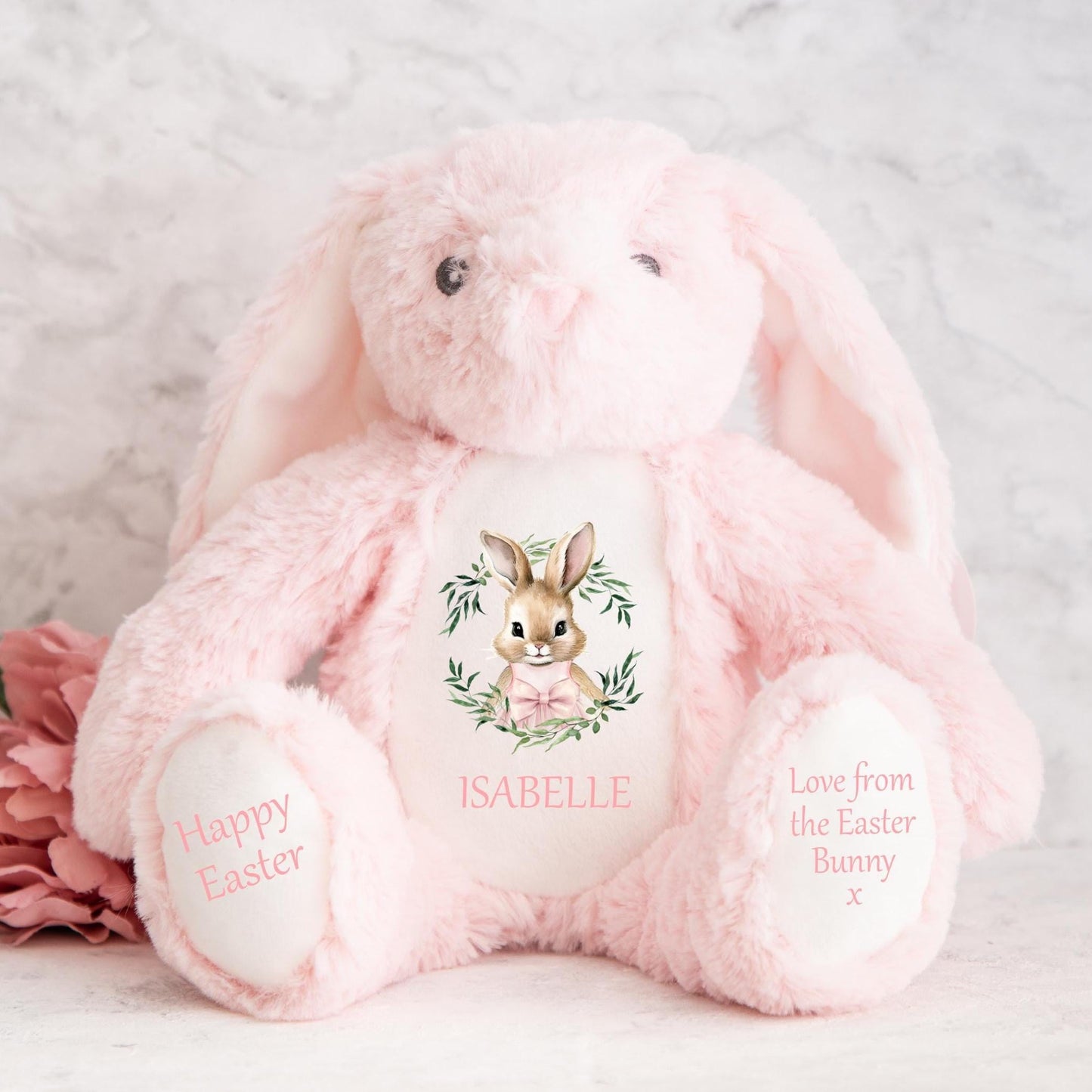 Floppy Rabbit Plush Teddy - Happy Easter Wreath