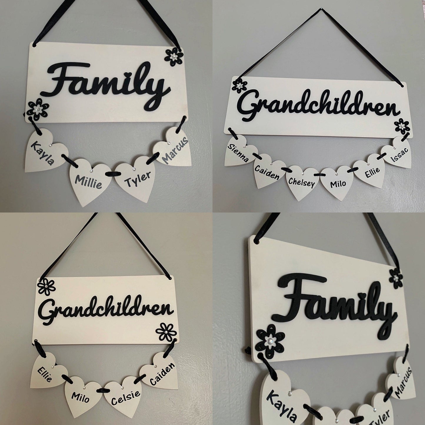 Personalised Family & Grandchildren Hanging Hearts Plaque