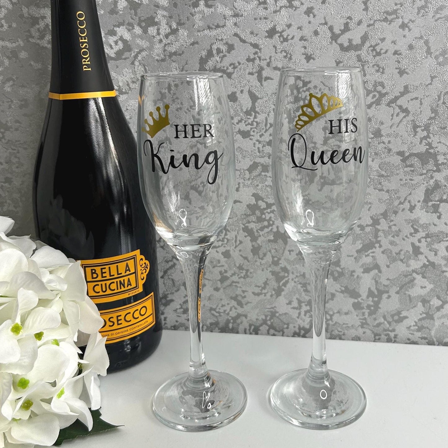 Her King & His Queen Champagne Flute Glasses