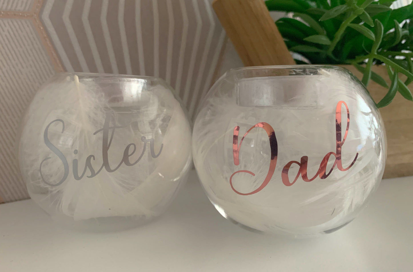 Feather Filled Glass Tealight Holder In Memory Of Gift
