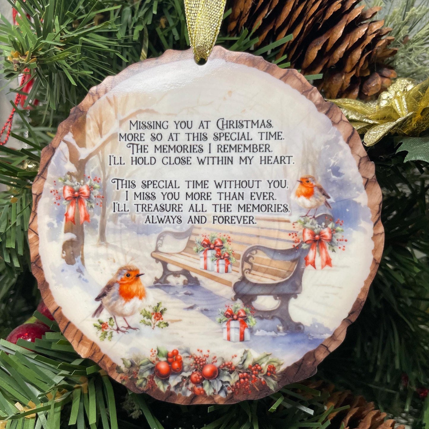 Missing You At Christmas Time Memorial Log Slice Bauble