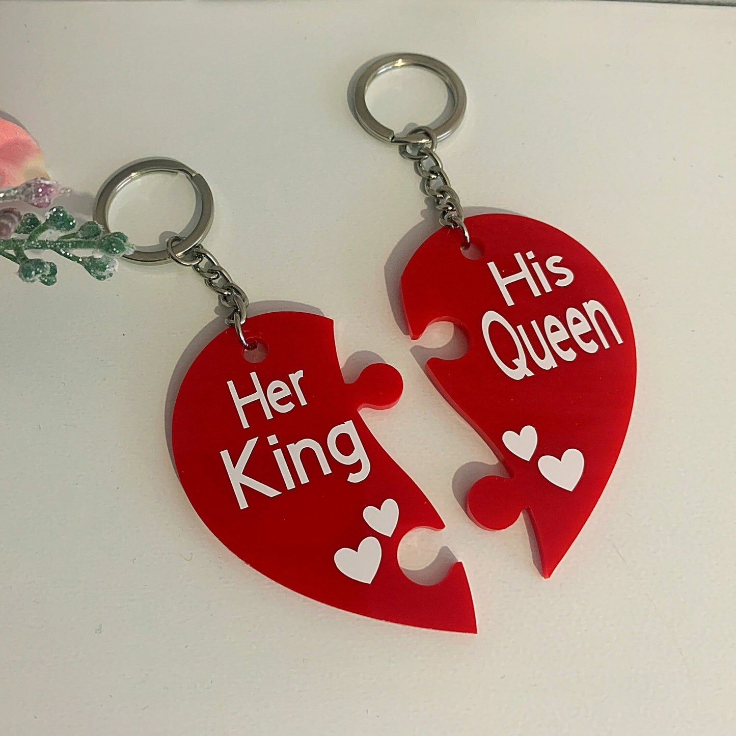 His Queen Her King Heart keychains