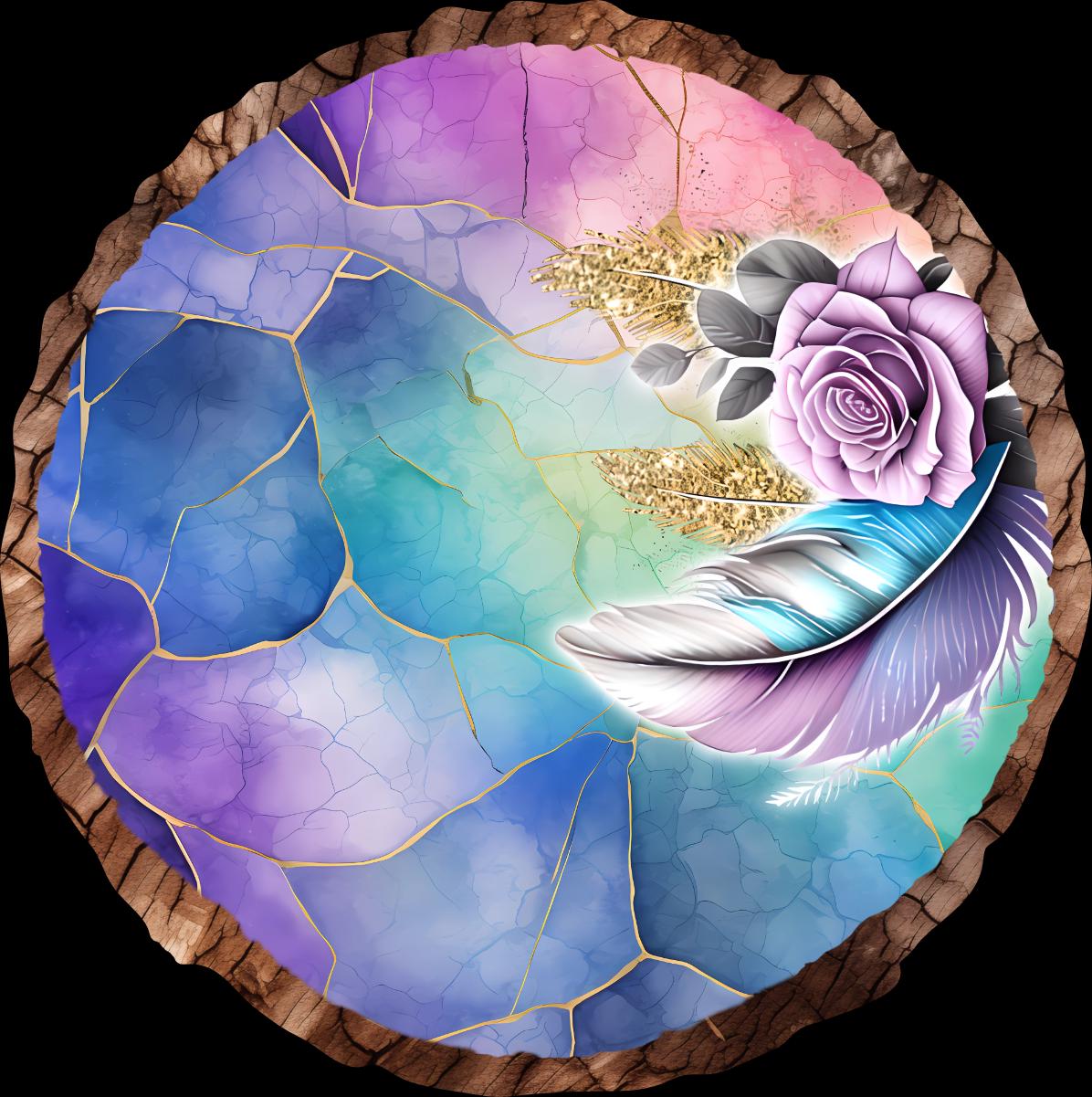 Memorial Feather Log Slice Decoration