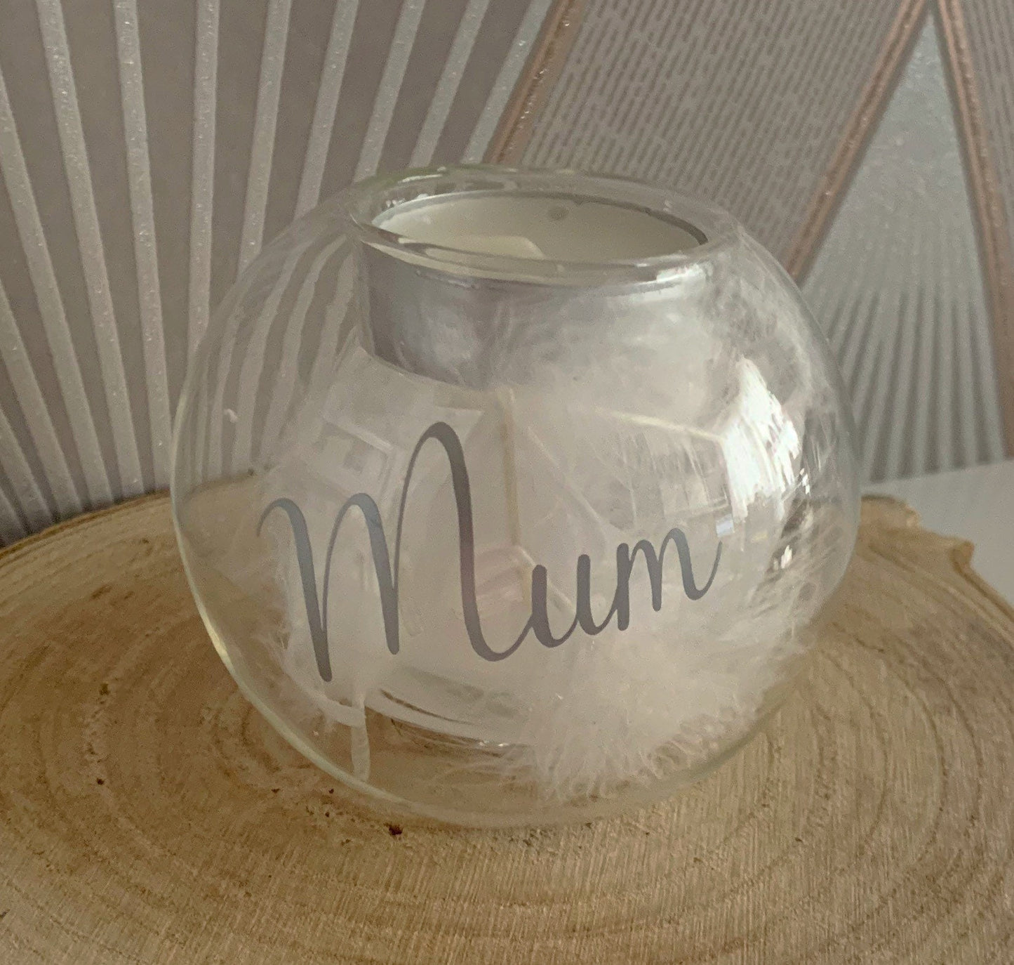 Feather Filled Glass Tealight Holder In Memory Of Gift
