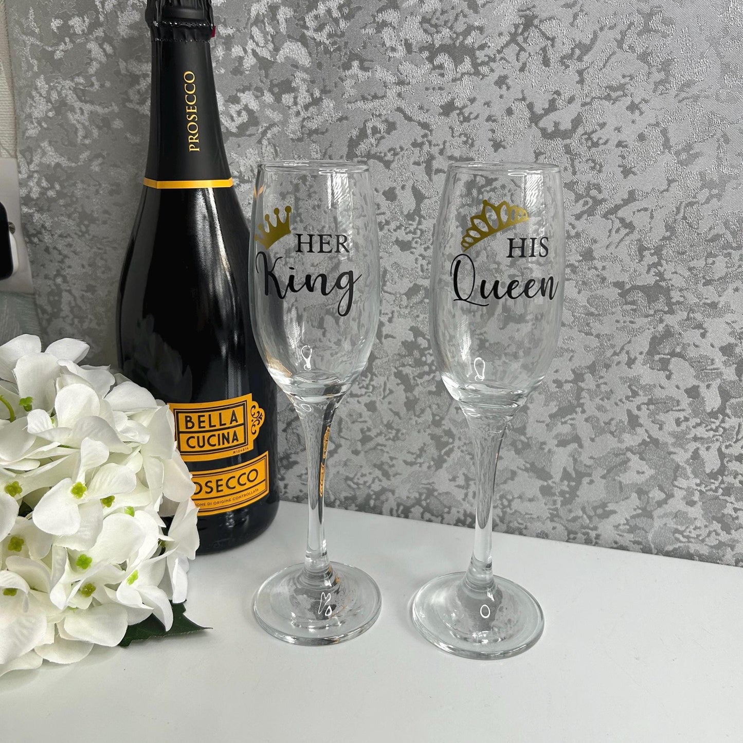 Her King & His Queen Champagne Flute Glasses