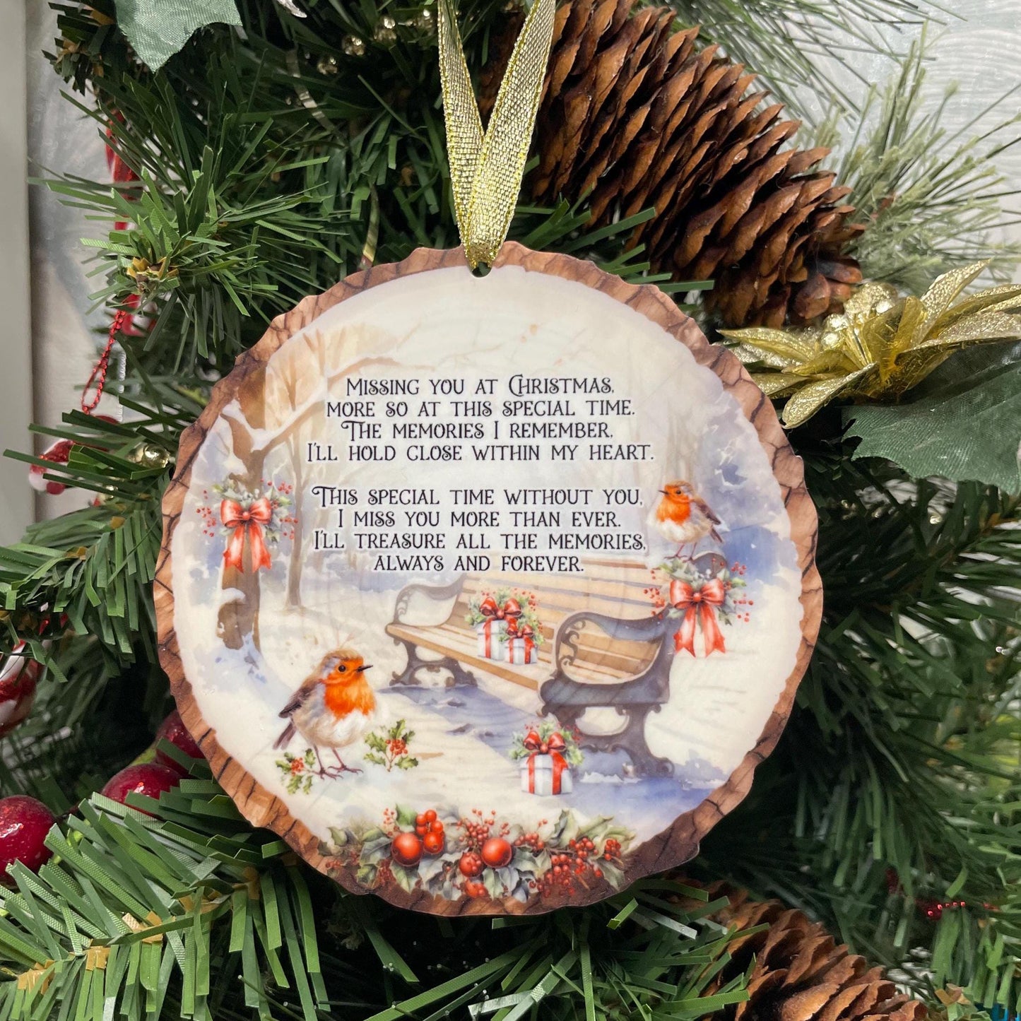 Missing You At Christmas Time Memorial Log Slice Bauble