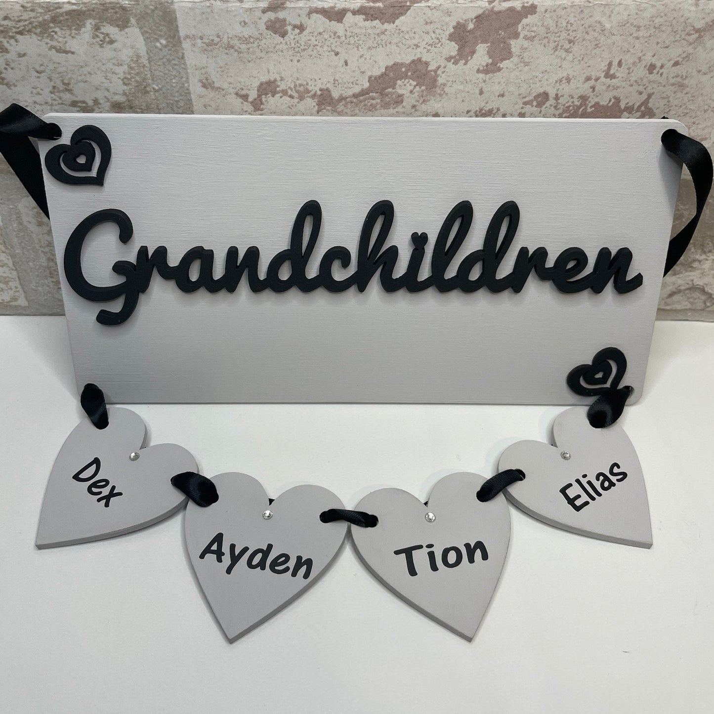 Personalised Family & Grandchildren Hanging Hearts Plaque