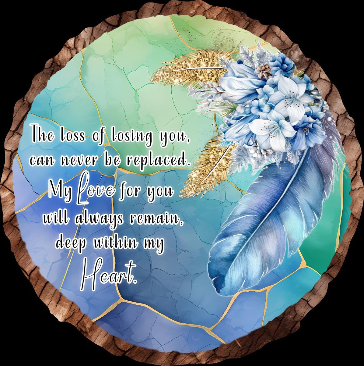 Memorial Feather Log Slice Decoration