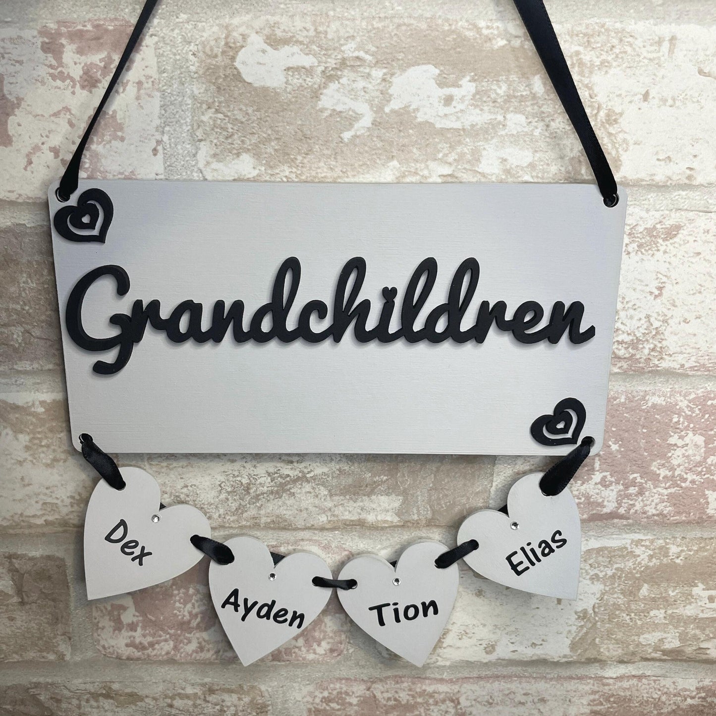 Personalised Family & Grandchildren Hanging Hearts Plaque