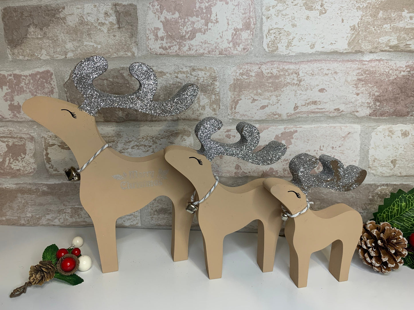 Set of Three Wooden Family Reindeers
