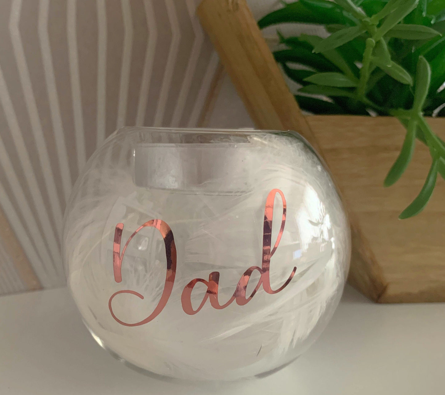Feather Filled Glass Tealight Holder In Memory Of Gift