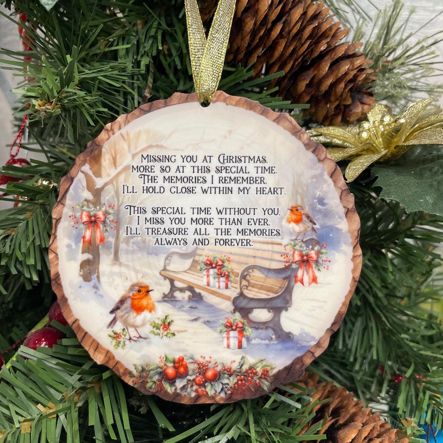 Missing You At Christmas Time Memorial Log Slice Bauble