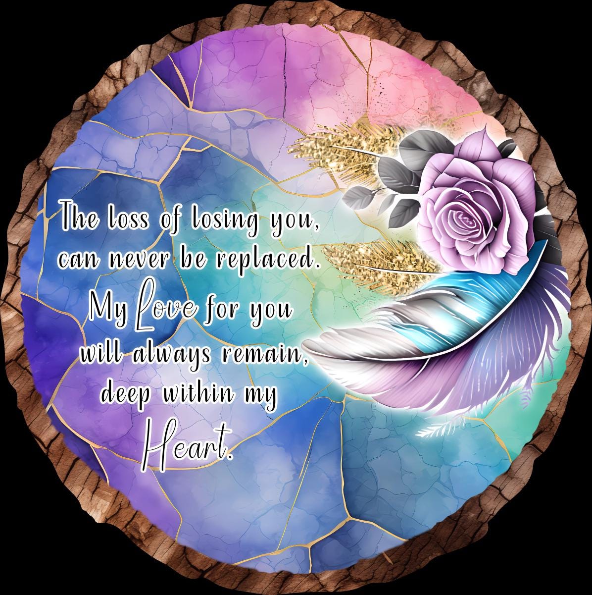 Memorial Feather Log Slice Decoration