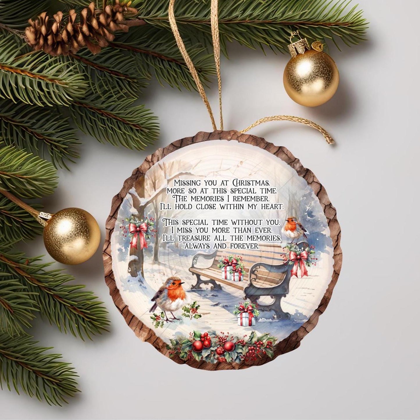 Missing You At Christmas Time Memorial Log Slice Bauble