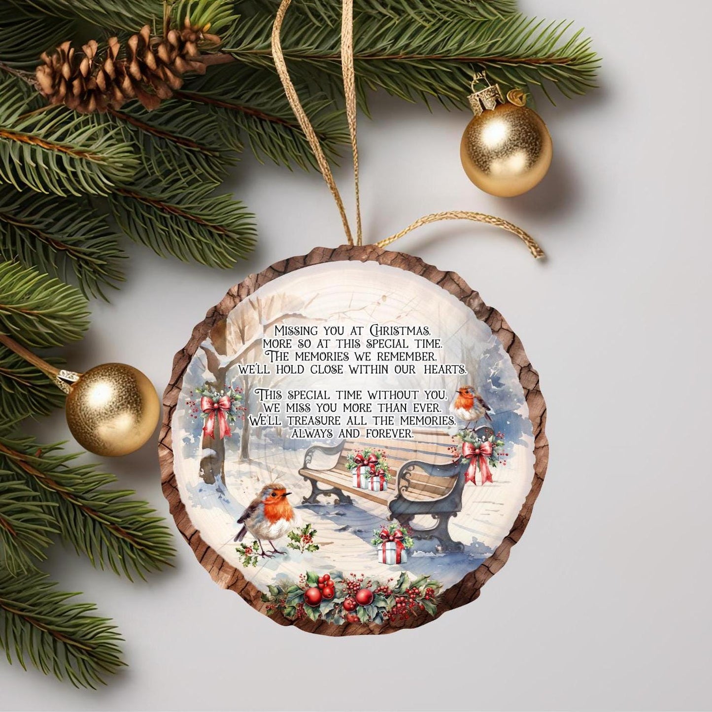 Missing You At Christmas Time Memorial Log Slice Bauble