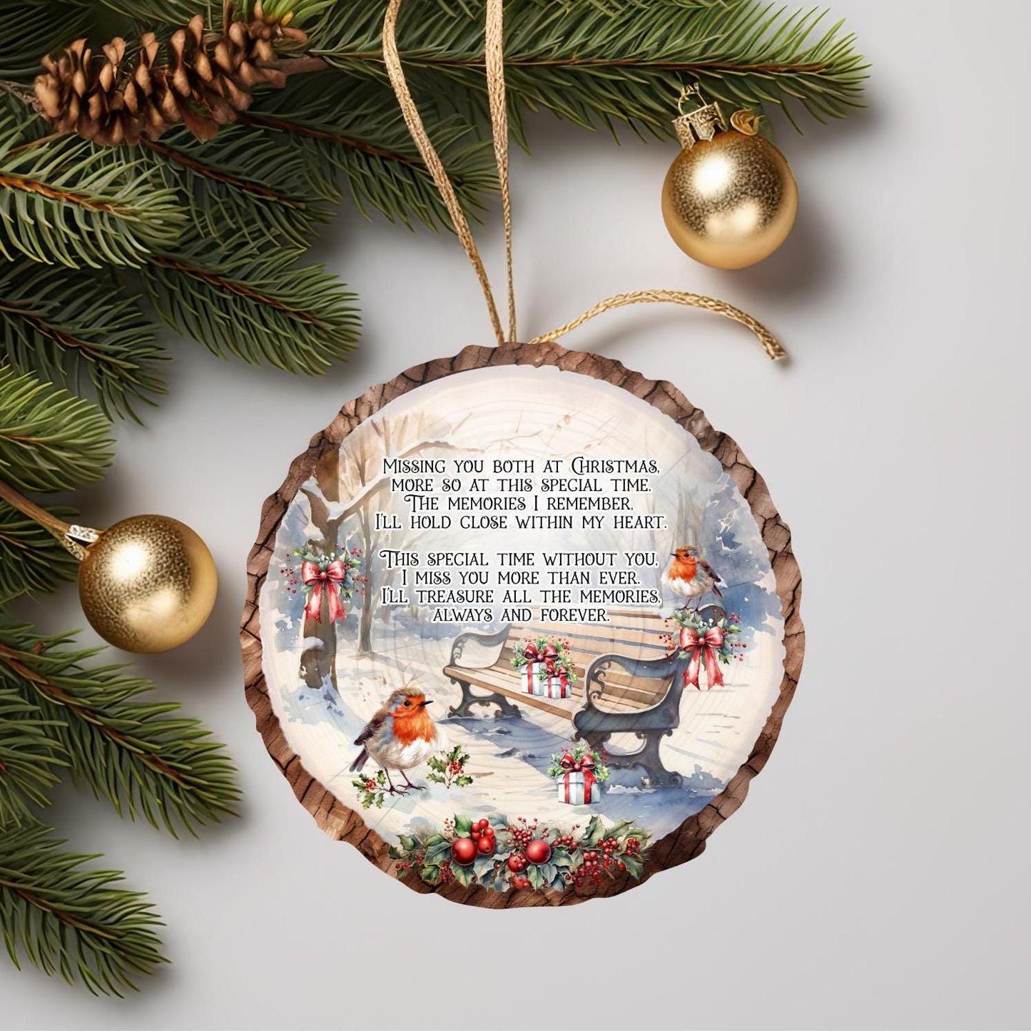 Missing You At Christmas Time Memorial Log Slice Bauble