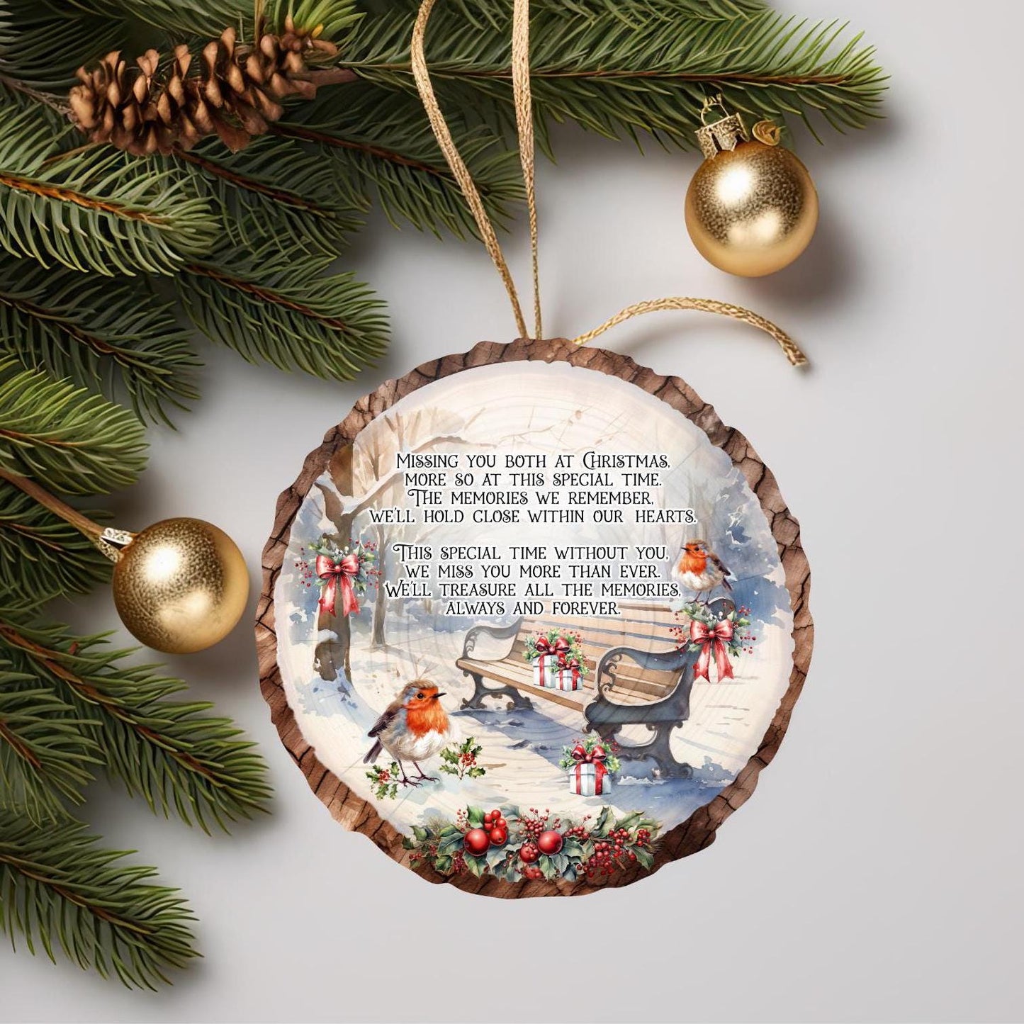 Missing You At Christmas Time Memorial Log Slice Bauble