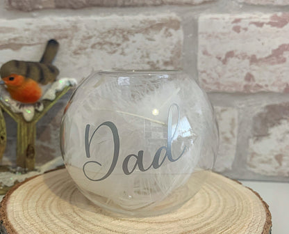 Feather Filled Glass Tealight Holder In Memory Of Gift