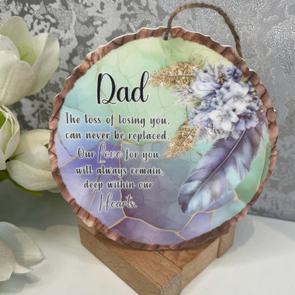 Memorial Feather Log Slice Decoration