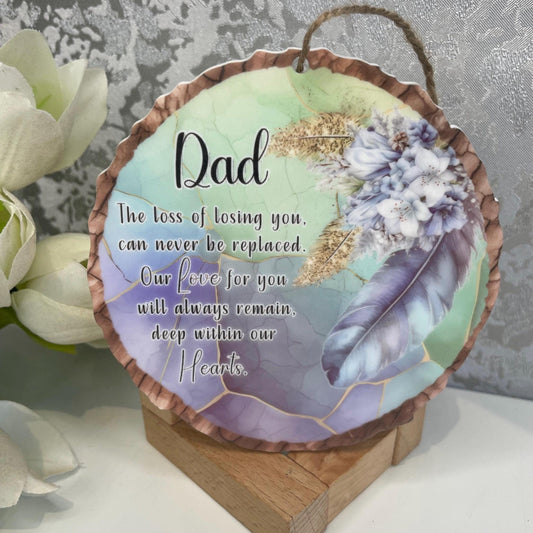 Memorial Feather Log Slice Decoration
