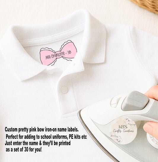Back To School Iron-On Labels - Personalised Iron-on Bow  Labels