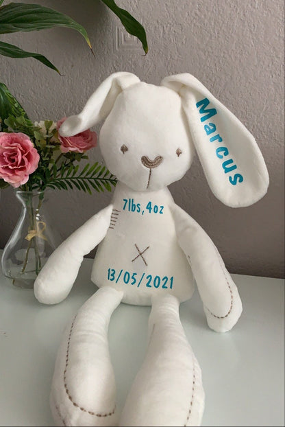 Personalised New-Born Arrival Soft White Bunny