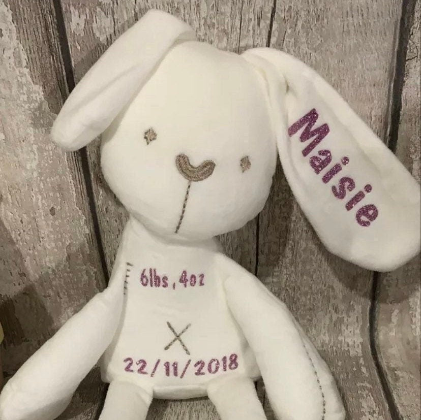 Personalised New-Born Arrival Soft White Bunny