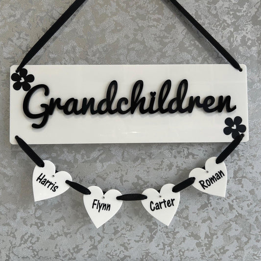 Personalised Family & Grandchildren Hanging Hearts Plaque