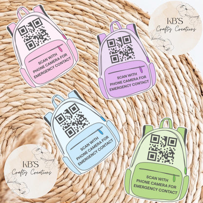 Back To School Emergency QR Code Backpack Keyring