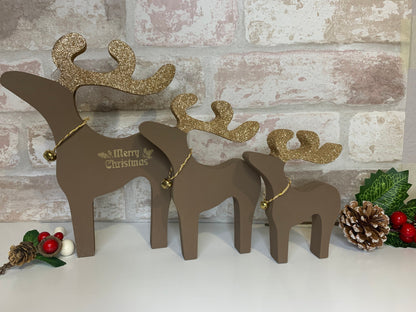 Set of Three Wooden Family Reindeers